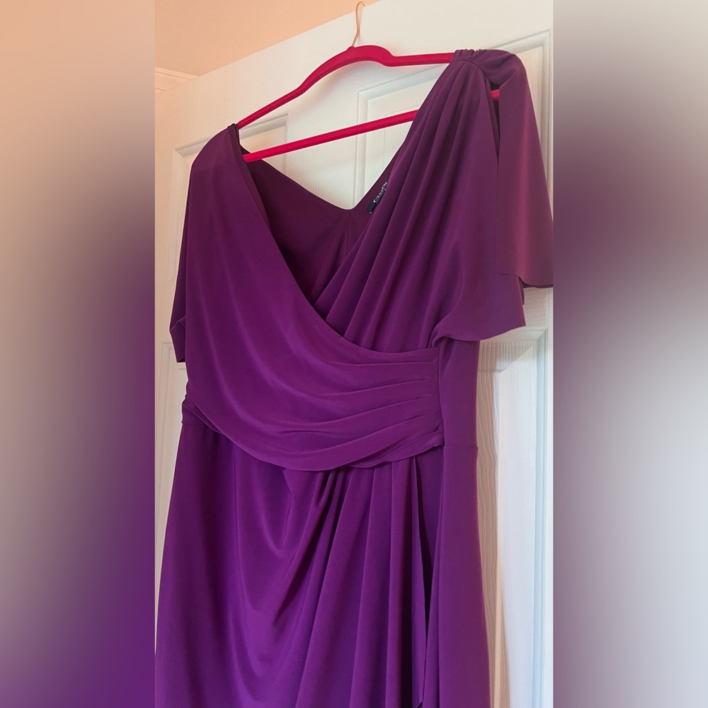 Chaps Purple Beach Berry faux wrap flutter cocktail midi dress NWT